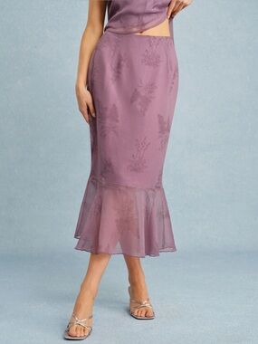 Rihoas Purple Floral Mermaid Midi Skirt